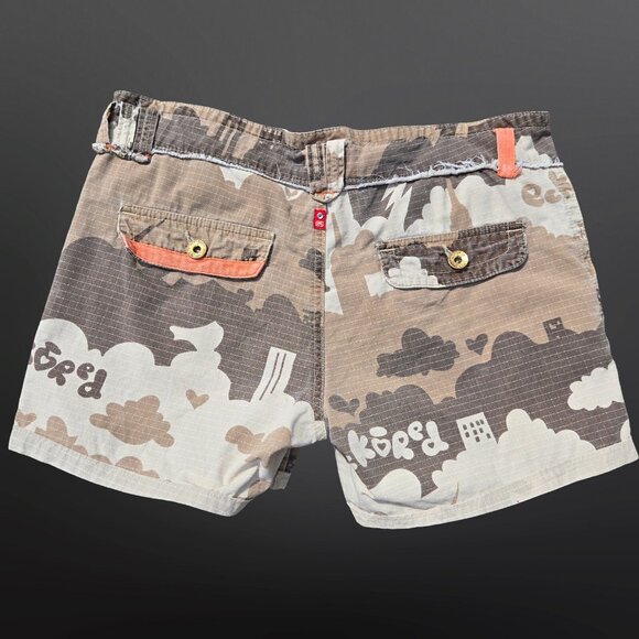 Y2K Ecko Red Camouflage Cargo Shorts With Zippers Size 7 Brown Orange Utility - Picture 8 of 9